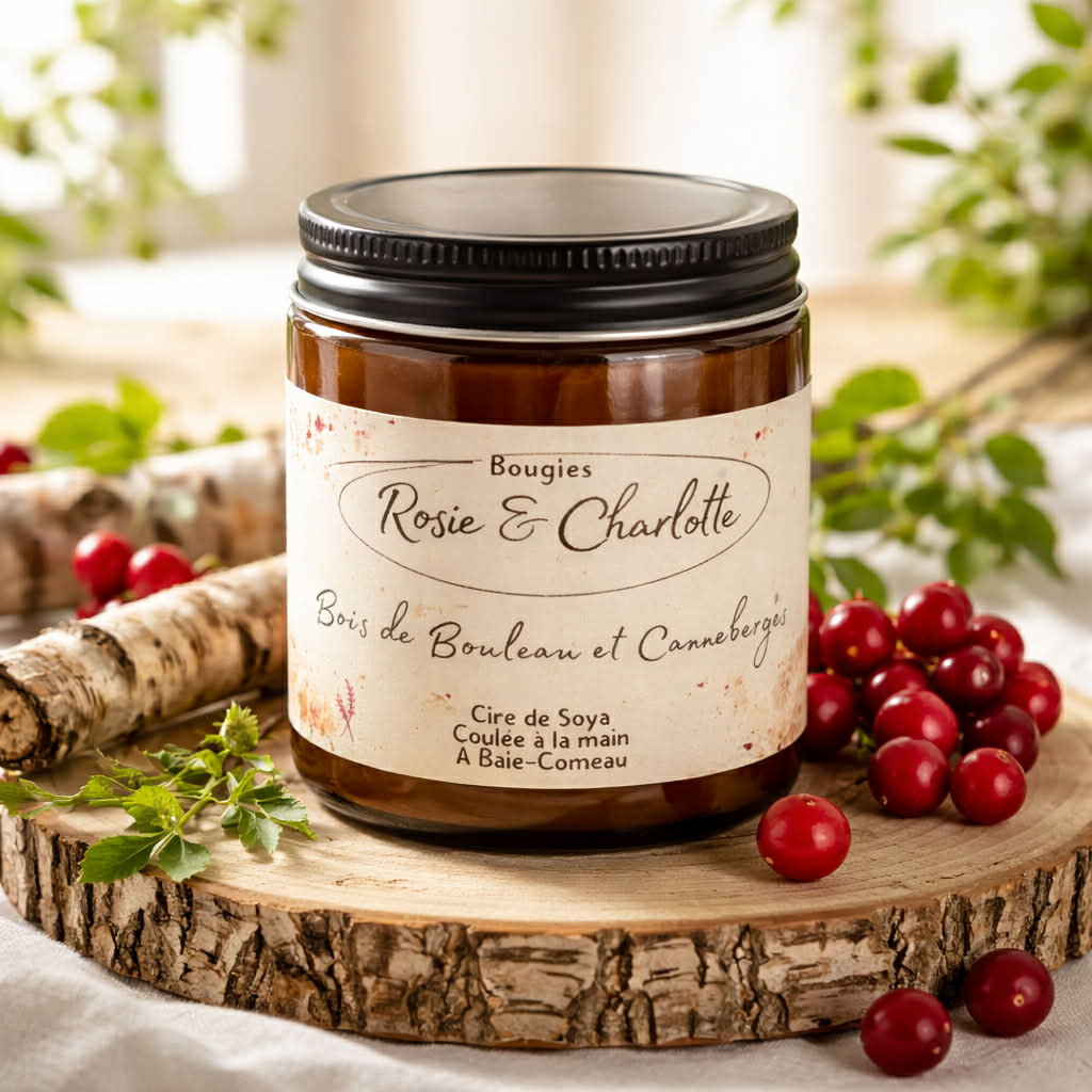 Bougie bois de bouleau et canneberge
