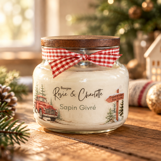 Bougie sapin givré