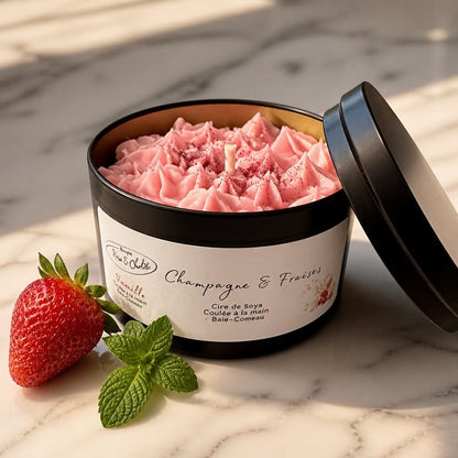 Bougie champagne et fraise